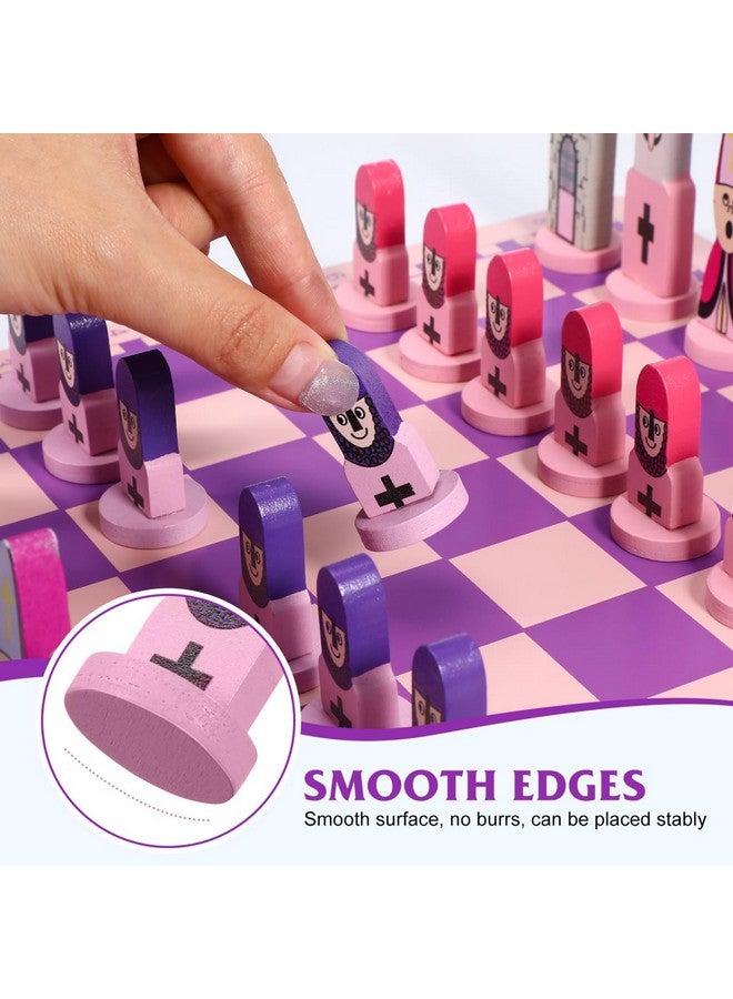 TOYANDONA Wooden Chess Set, 11.8 inch Cartoon Travel Chess Set Pink Chess Board Game Set with Cute Chess Pieces for Kids and Adults - Image 4