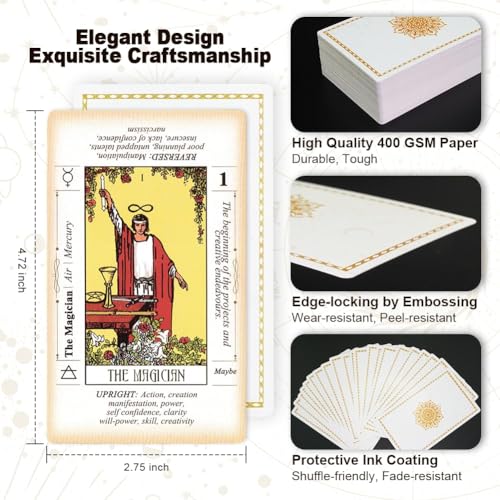 MTRoyaldia Tarot Card Game, 78 Tarot Deck, Original Tarot Cards for Beginners and Experts with Guide Book and Can Be As A Gift, Fortune Telling Game, Divination Tools for All Skill Levels, White - Image 4