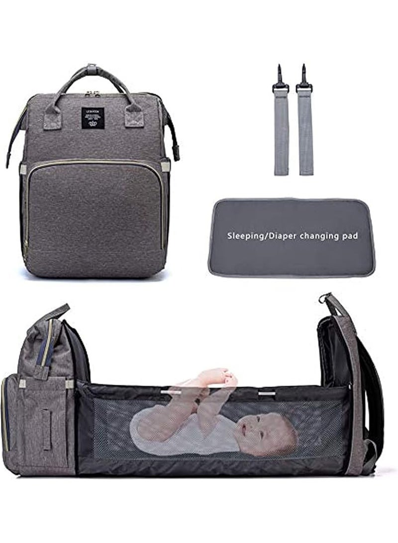 Mummy Bag Bassinet Bag Functions as Diaper Bag and Changing Station, Foldable Nappy Backpacks Baby Bed with Hook & Changing Pad - Image 1