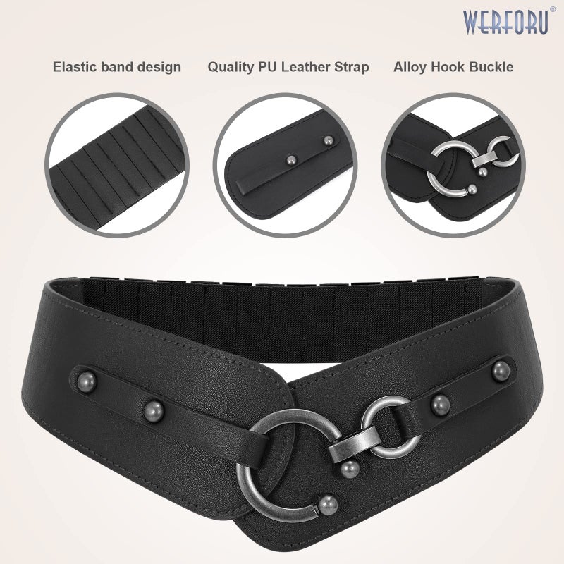 WERFORU Women Vintage Wide Elastic Thick Stretch Belt with Interlock Buckle for Dress Halloween - Image 3