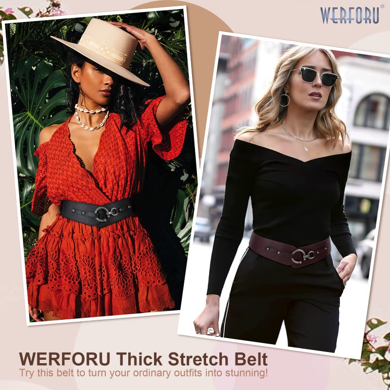 WERFORU Women Vintage Wide Elastic Thick Stretch Belt with Interlock Buckle for Dress Halloween - Image 2