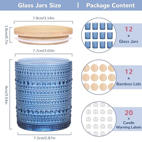 DARJEN 12 Pack Blue Candle Jars for Making Candles- 8 OZ Empty Glass Candle Making Jars with Bamboo Lids and Labels, Candle Making Supplies Candle Containers for DIY Gifts - Image 2