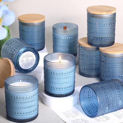 DARJEN 12 Pack Blue Candle Jars for Making Candles- 8 OZ Empty Glass Candle Making Jars with Bamboo Lids and Labels, Candle Making Supplies Candle Containers for DIY Gifts - Image 1