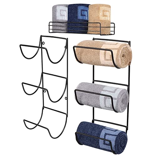 NearMoon Towel Rack Wall Mounted All Metal Bathroom 2 Towel Rack Holders Hand Towel Storage Basket Rustproof 3 Level Wine Rack Organizer for Hand Towels Washcloths 21 Pack Matte Black