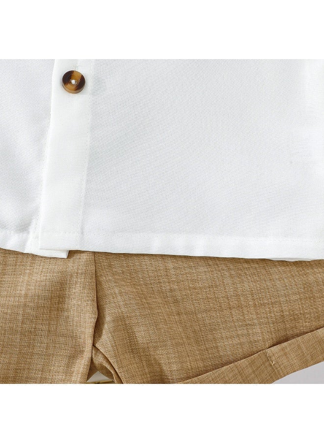 Smarties AE Baby Boys Formal Shirt and Shorts Set with Bear Embroidery, Mandarin Collar Button-Down Top and Elastic Waist Shorts, Smart Casual Outfit for Toddlers 18 Months to 3 Years - Image 5