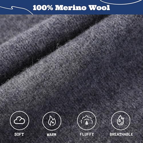 ACUSHLA 100% Merino Wool Balaclava for Women & Men Winter Warm Knit Hooded Scarf Hoodie Hat and Scarf Set in One, Dark Grey - Image 4