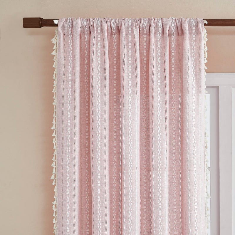 BCLBUSTE Linen Boho Pink Embroidered Curtains for Girls Bedroom & Nursery - 84" Long, 2 Panels, Light Filtering Farmhouse Drapes (52" W x 84" L) - Image 5