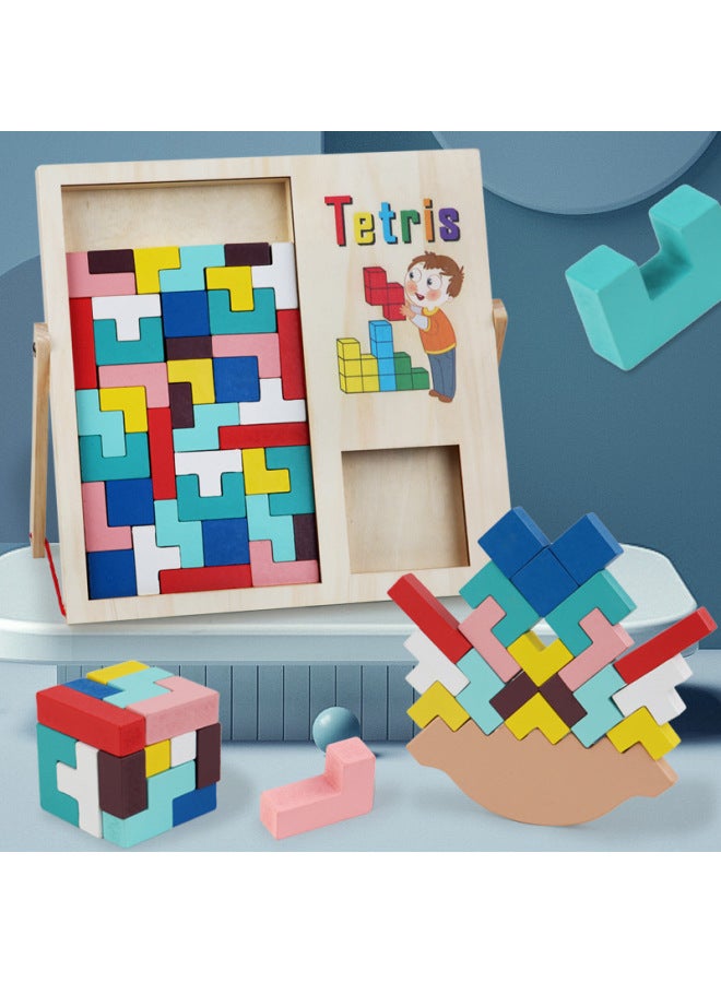 لعبة ألغاز خشبية ثلاثية الأبعاد تتريس للأطفال متعددة الوظائف للتفكير في الفضاء، ثلاثة في لون واحد: hxbe-ستيريو مزدوج روسيا-A-0.9 كجم - Image 2