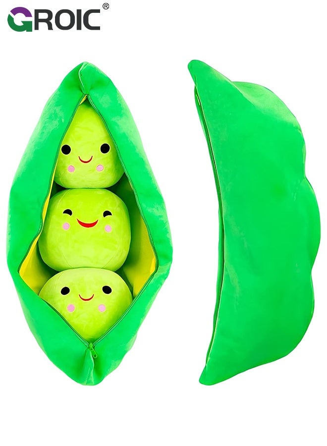 GROIC Pea Pod Pillow, Cute Hugging Pillow Toy, 50cm Green Stuffed Peas in a Pod Pillow, Soft Huggable Plushie Gifts for Kids and Adults, Funny Food-Themed Stuffed Animal Gift, Stuffed Pillow, Green - Image 1
