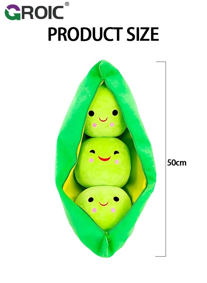 GROIC Pea Pod Pillow, Cute Hugging Pillow Toy, 50cm Green Stuffed Peas in a Pod Pillow, Soft Huggable Plushie Gifts for Kids and Adults, Funny Food-Themed Stuffed Animal Gift, Stuffed Pillow, Green - Image 3