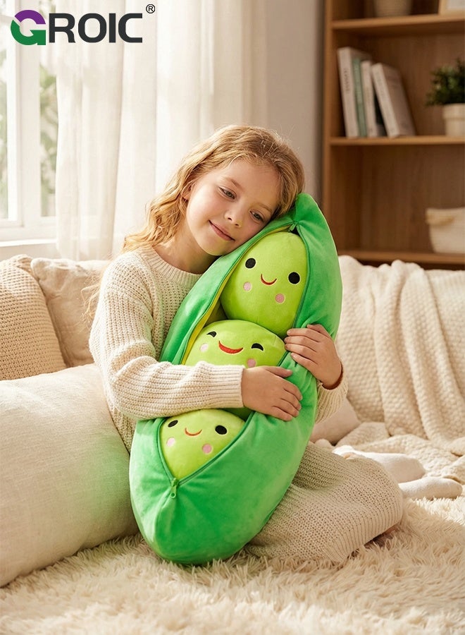 GROIC Pea Pod Pillow, Cute Hugging Pillow Toy, 50cm Green Stuffed Peas in a Pod Pillow, Soft Huggable Plushie Gifts for Kids and Adults, Funny Food-Themed Stuffed Animal Gift, Stuffed Pillow, Green - Image 4