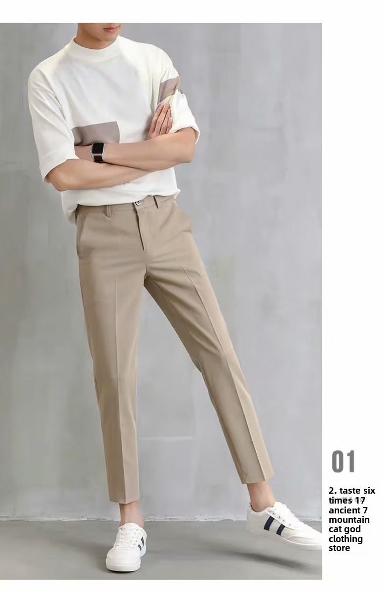 Slim Fit Mens Khakis Summer Thin Straight Leg Fashionable Office Work Formal Pants Solid Color Suit Pants Business Casual Khaki  - Image 1