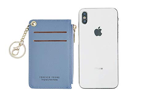 Prometheism Small Wallets for Women Slim Leather Card Case Holder Wallet Coin Change Purse with Keychain (Dark Blue) - Image 4