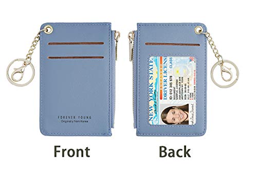 Prometheism Small Wallets for Women Slim Leather Card Case Holder Wallet Coin Change Purse with Keychain (Dark Blue) - Image 3