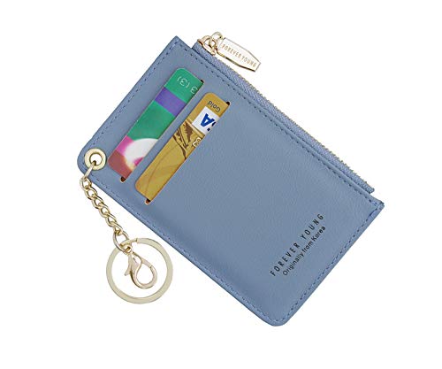 Prometheism Small Wallets for Women Slim Leather Card Case Holder Wallet Coin Change Purse with Keychain (Dark Blue) - Image 1