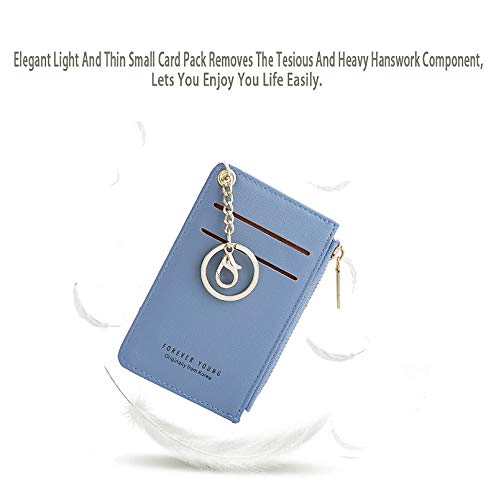 Prometheism Small Wallets for Women Slim Leather Card Case Holder Wallet Coin Change Purse with Keychain (Dark Blue) - Image 5