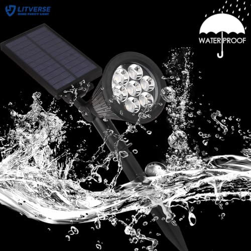 LITVERSE Solar Outdoor Lights, Upgraded 7 LEDs Landscape SpotLights IP65 Waterproof, Auto On/Off Solar Powered Outdoor Lights, Outdoor Solar Lights for Yard Garden Driveway Walkway,2 Pack(Warm Light) - Image 2