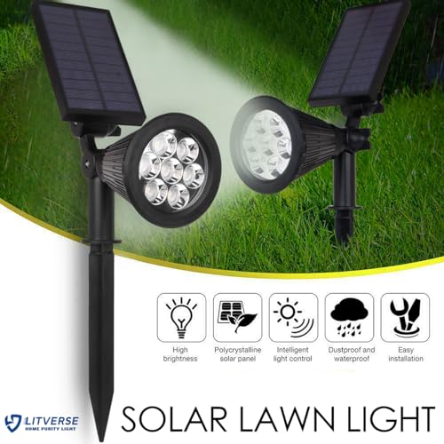 LITVERSE Solar Outdoor Lights, Upgraded 7 LEDs Landscape SpotLights IP65 Waterproof, Auto On/Off Solar Powered Outdoor Lights, Outdoor Solar Lights for Yard Garden Driveway Walkway,2 Pack(Warm Light) - Image 4