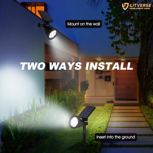 LITVERSE Solar Outdoor Lights, Upgraded 7 LEDs Landscape SpotLights IP65 Waterproof, Auto On/Off Solar Powered Outdoor Lights, Outdoor Solar Lights for Yard Garden Driveway Walkway,2 Pack(Warm Light) - Image 3
