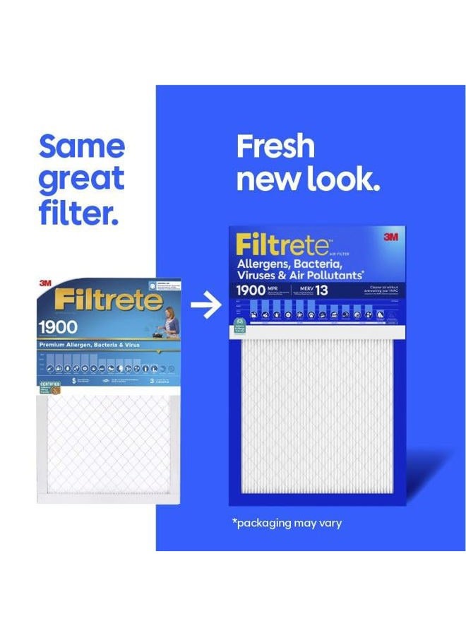 FILTRETE 20x24x1 AC Furnace Air Filter, MERV 13, MPR 1900, Premium Allergen, Bacteria & Virus Filter, 3-Month Pleated 1-Inch Electrostatic Air Cleaning Filter, 2-Pack (Actual Size 19.81x23.81x0.78 in) - Image 2