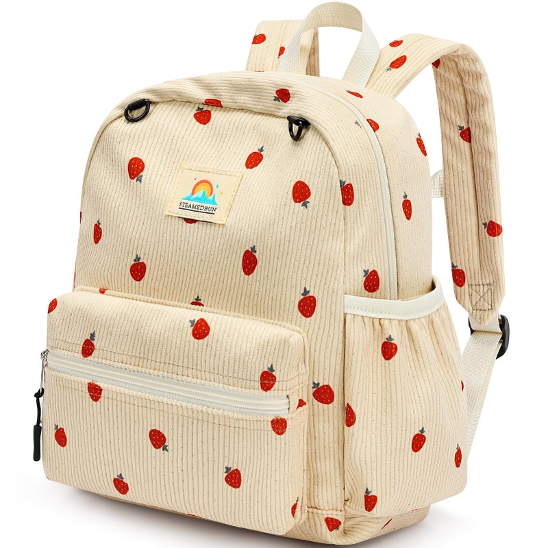 STEAMEDBUN Corduroy Toddler Backpack for Girls 2-4: Kids backpack for Boys Girls - 12 inch Preschool Kindergarten Backpacks - Strawberry - Image 1