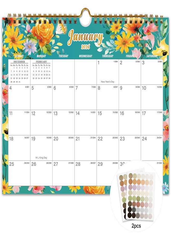 تقويم Vibrant Focus Calendar 2026-18 الشهري الجداري، من يناير 2026 إلى يونيو 2027، مقاس 8.5 × 11 بوصة، تقويم 2026-2027 مع تجليد حلزوني مزدوج، وخطاف تعليق، ومربعات وتواريخ جوليان (تقويم جداري مزين بالزهور) - Image 1