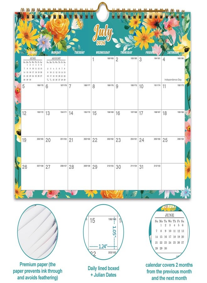 تقويم Vibrant Focus Calendar 2026-18 الشهري الجداري، من يناير 2026 إلى يونيو 2027، مقاس 8.5 × 11 بوصة، تقويم 2026-2027 مع تجليد حلزوني مزدوج، وخطاف تعليق، ومربعات وتواريخ جوليان (تقويم جداري مزين بالزهور) - Image 5