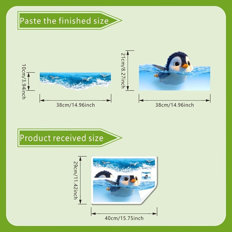 Ocean Penguin Swimming Sticker Removable Decoration For Toilet Tank - Image 3