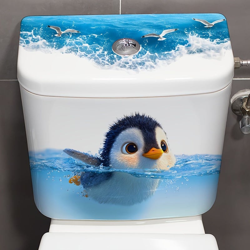 Ocean Penguin Swimming Sticker Removable Decoration For Toilet Tank - Image 1