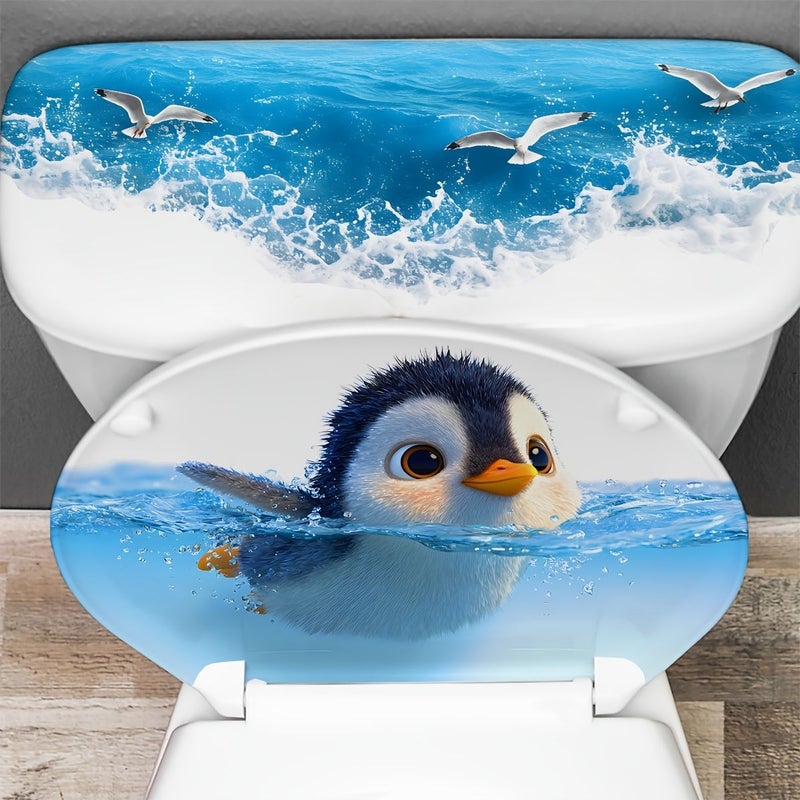 Ocean Penguin Swimming Sticker Removable Decoration For Toilet Tank - Image 2
