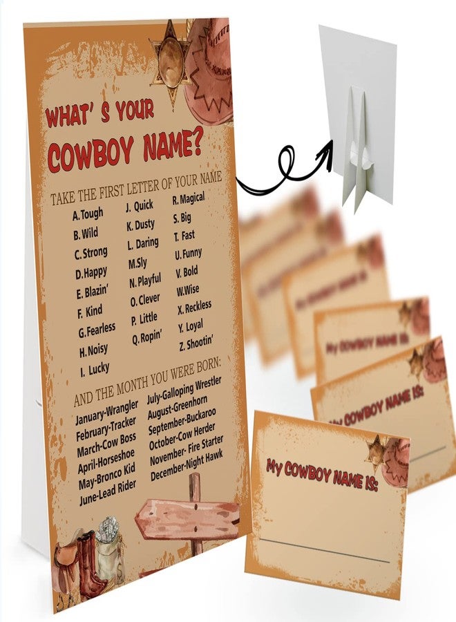 GNATV What's Your Cowboy Name Game (1 Cowboy Theme Sign and 30 Name Tag Stickers), Cowboy Game Party Decoration, Birthday Game for Kids, Family Game-15 - Image 2