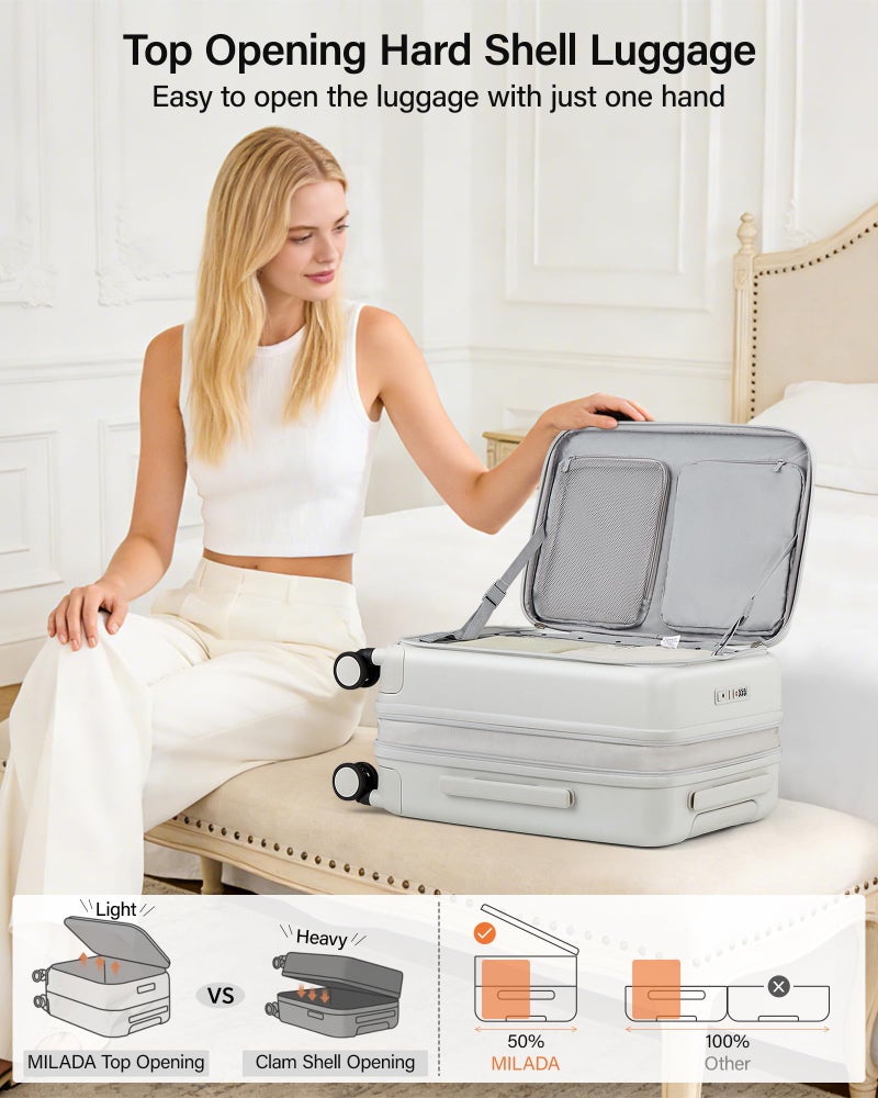 MILADA 20-Inch Expandable Carry On Luggage, Hard Shell Top-Opening Luggage with Wheels, TSA-Approved Small Travel Bag for Men and Women Carry-On Suitcase, White - Image 2