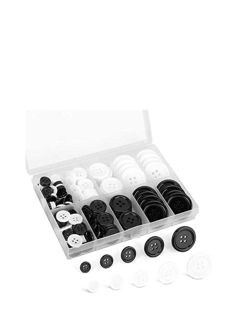 Y&D - Mixed Sewing Buttons 160Pcs, KASTWAVE Round Black 4-Hole Craft Buttons, 5 Sizes White Resin Button, with Separate Compartment Storage Box, Suitable for Sewing, DIY Projects - Image 1