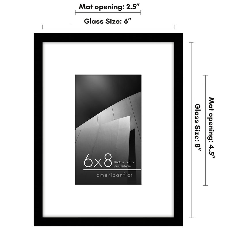 Americanflat 6x8 Picture Frame with Shatter-Resistant Glass - Use as 3x5 Frame with Mat or 6x8 Frame Without Mat - Streamline Collection - Thin Photo Frame for Wall and Tabletop Display - Black - Image 2