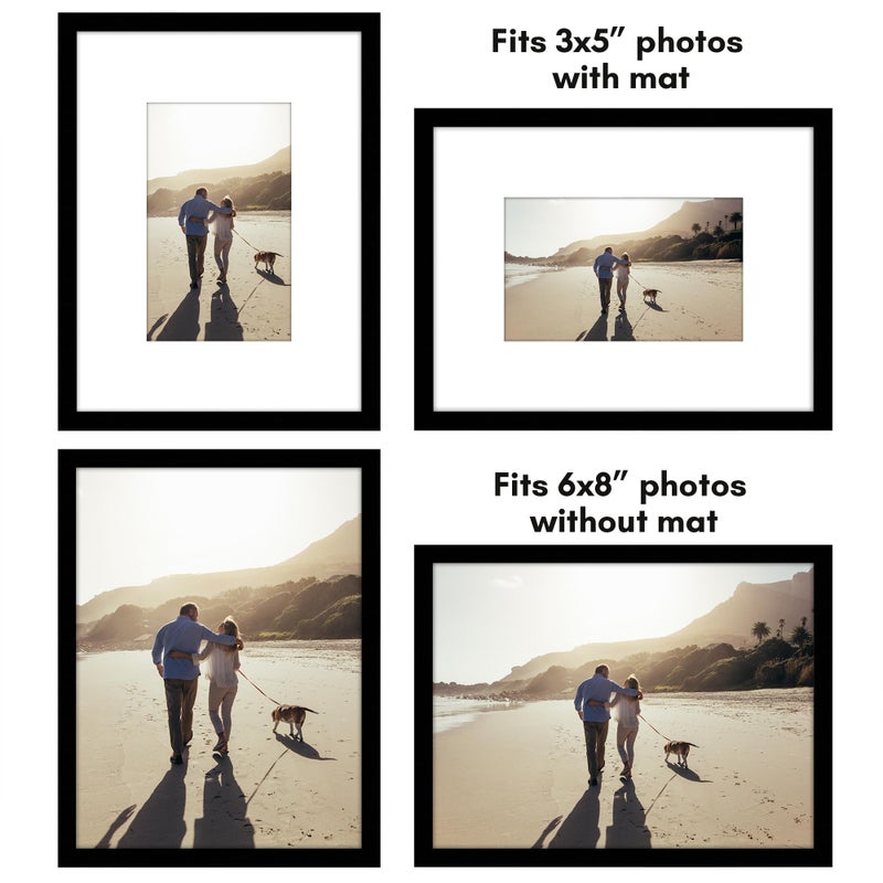 Americanflat 6x8 Picture Frame with Shatter-Resistant Glass - Use as 3x5 Frame with Mat or 6x8 Frame Without Mat - Streamline Collection - Thin Photo Frame for Wall and Tabletop Display - Black - Image 4