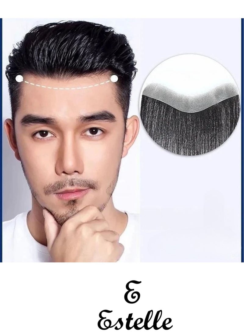 Estelle Men Forehead Hairline Toupee ,100% Human Hair Skin PU Man Hairpieces ,Frontal Hair Topper for Receding Natural Hairline Replacement Systems - Image 1