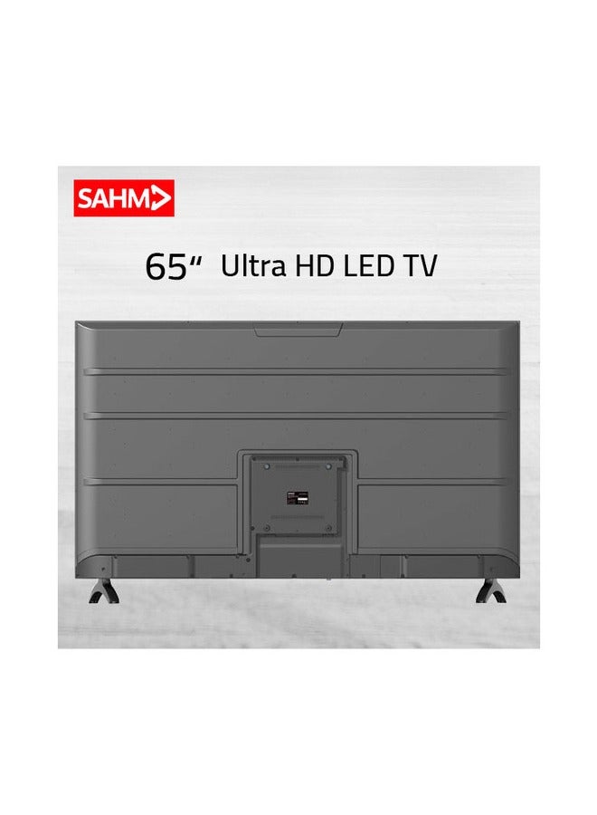SAHM 65 Inch 4K Smart LED TV, Android 14 with E-Share, UHD 3840x2160 Resolution, 16:9 Aspect Ratio, 8GB ROM, 1.5GB RAM, 3 HDMI & 2 USB Ports, Stereo Sound, 176° Viewing Angle, Sleep Timer & Favorite Channels | Model Name: SHM-65LPS - Image 2
