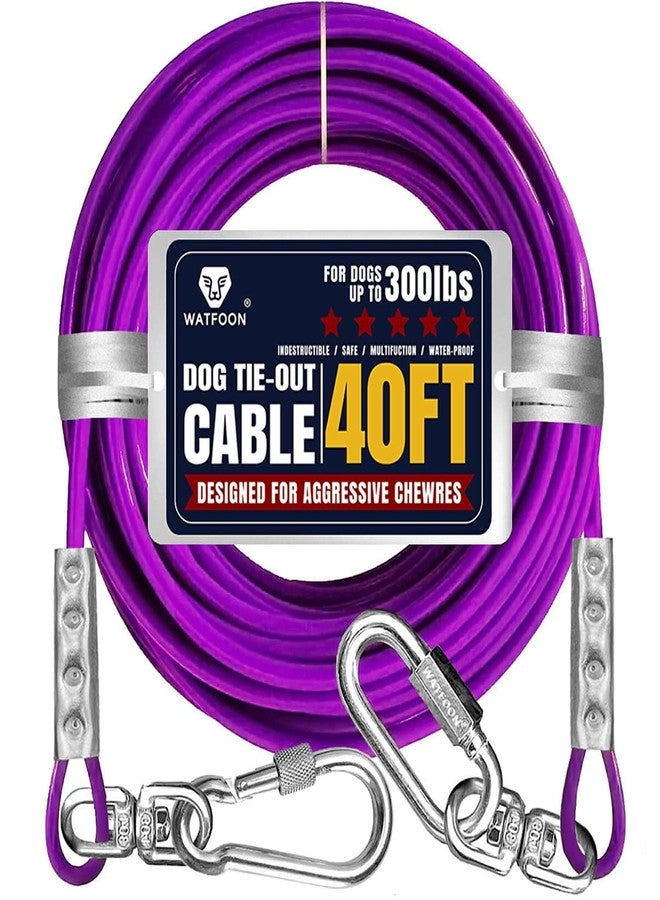 WATFOON Tie Out Cable for Dogs Up to 300lbs,40ft Extra Strong 1000lbs Break Strength Tie-Out Tether Trolley Training Lead,Dog Run Cable for Yard Garden Park Camping Outside (Purple, 300lbs 40ft) - Image 1