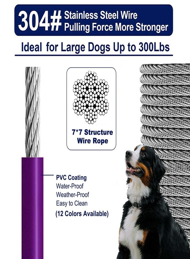 WATFOON Tie Out Cable for Dogs Up to 300lbs,40ft Extra Strong 1000lbs Break Strength Tie-Out Tether Trolley Training Lead,Dog Run Cable for Yard Garden Park Camping Outside (Purple, 300lbs 40ft) - Image 2