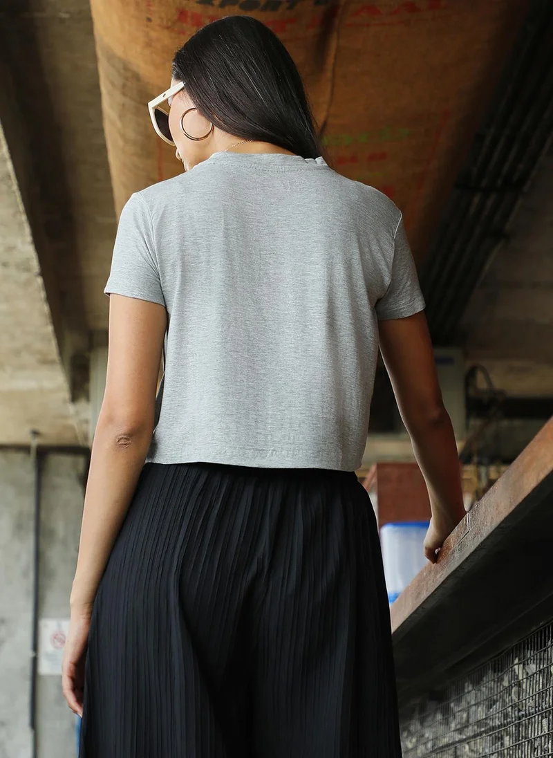 PINACOLADA Women's Light Grey Sweet Story Pinstriped Top For Casual Wear | Crew Neck | Short Sleeve | Pull On Closure | Top Designed With Comfort Fit For Woman & Girls