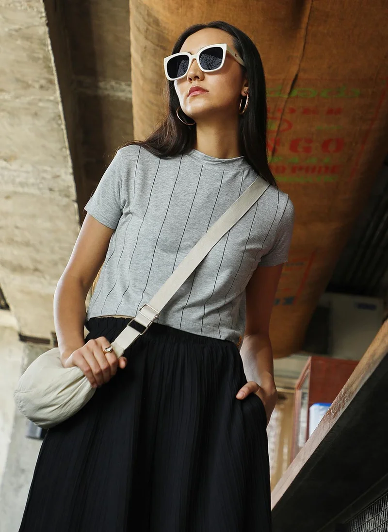 PINACOLADA Women's Light Grey Sweet Story Pinstriped Top