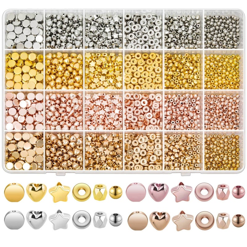 selizo 2160 Pieces Gold Spacer Beads Set Assorted Bracelet Beads for DIY Jewelry MakingGold Sliver Rose Gold KC Gold