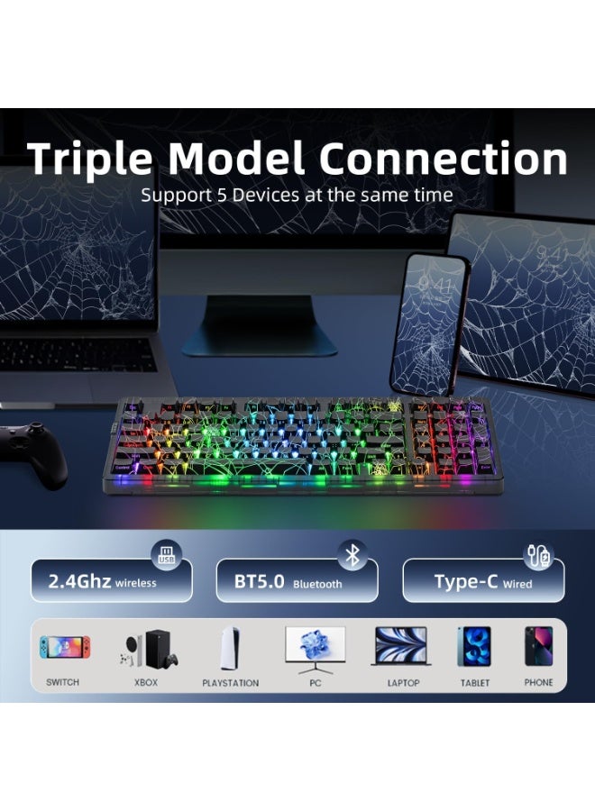 لوحة مفاتيح ألعاب ميكانيكية مخصصة، بإضاءة خلفية RGB مع 22 وضعًا للإضاءة، تدعم ثلاثة أنواع من الاتصال، مفاتيح قابلة للتبديل السريع، بطارية بسعة 6000 مللي أمبير، مصنوعة من بلاستيك ABS الأسود مع لوحة ألومنيوم - Image 3