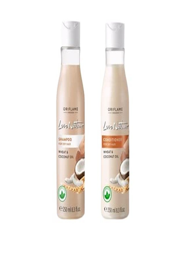Oriflame love nature shampoo and conditioner for dry hair wheat and coconut oil - 250 x 2 ml - Image 1