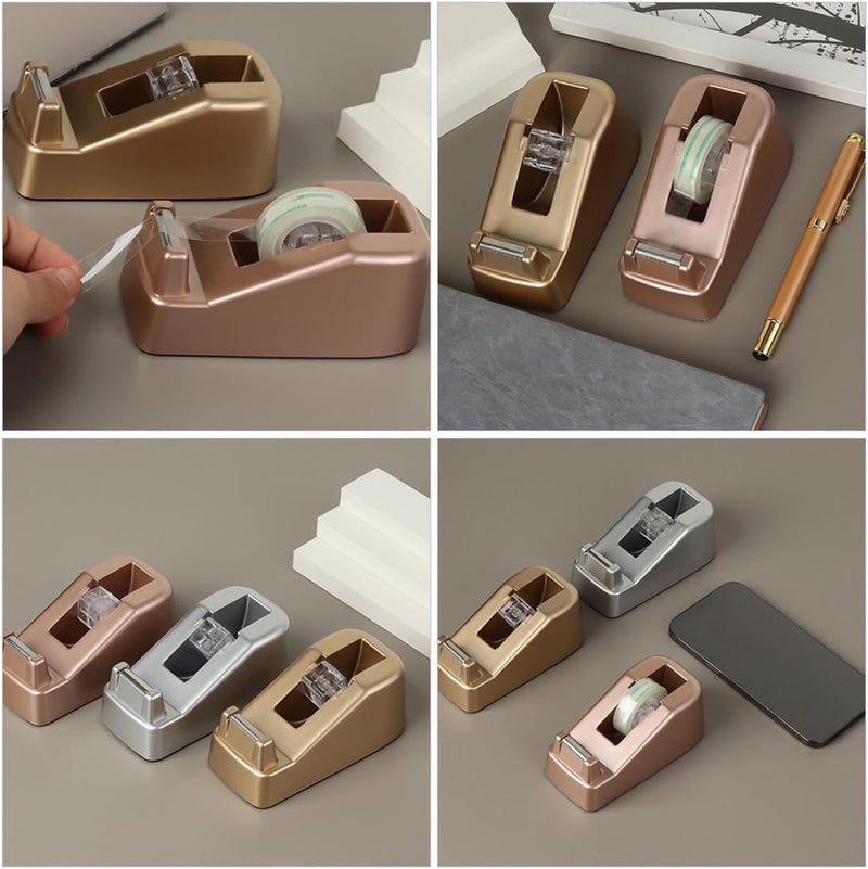 Rose Gold Office Tape Dispenser Heavy Duty Tape Cutter Reusable Plastic Sticker Dispenser for Daily Packaging and Mailing Use - Image 3