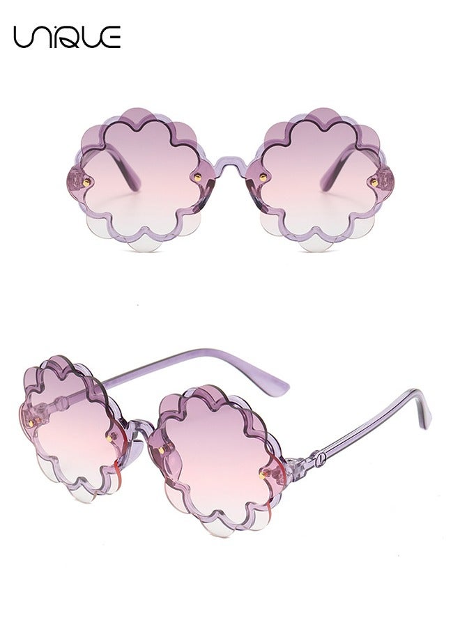 Unique Kids Flower Sun Glasses, Toddler Girls Round Flower Glasses Baby Cute Sunglasses Outdoor Beach Colorful Eyewear, Cute Lace Baby Sunglasses UV Protection Party Sunglasses (Age 1-8)  - Image 3