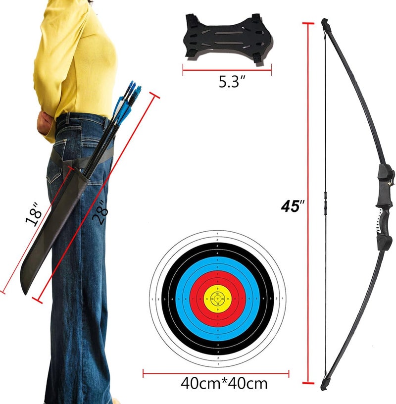 Mxessua 45" Youth Bow and Arrows Set for Kids 8-12 Teens Recurve Archery Beginner Gift Longbow Kit, Outdoor Hunting Play Gift, 9 Arrows, 4 Target Face for Backyard Game Age 12-14 14-16 - Image 5