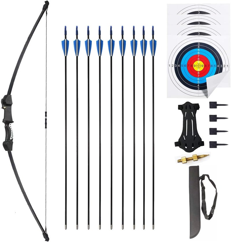 Mxessua 45" Youth Bow and Arrows Set for Kids 8-12 Teens Recurve Archery Beginner Gift Longbow Kit, Outdoor Hunting Play Gift, 9 Arrows, 4 Target Face for Backyard Game Age 12-14 14-16 - Image 1