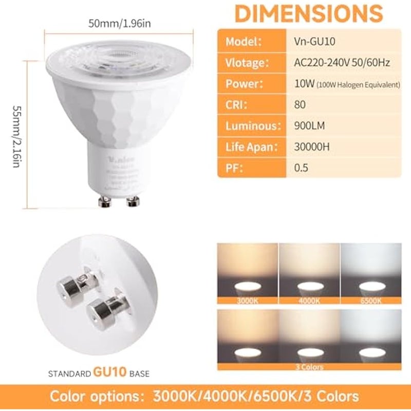 V.nice MR16 GU10 LED Spotlight Bulbs 10 Pack Non-Dimmable Recessed Light Bulbs for Kitchen, Range Hood, Living Room, Bedroom – 30,000H Lifetime - Image 2