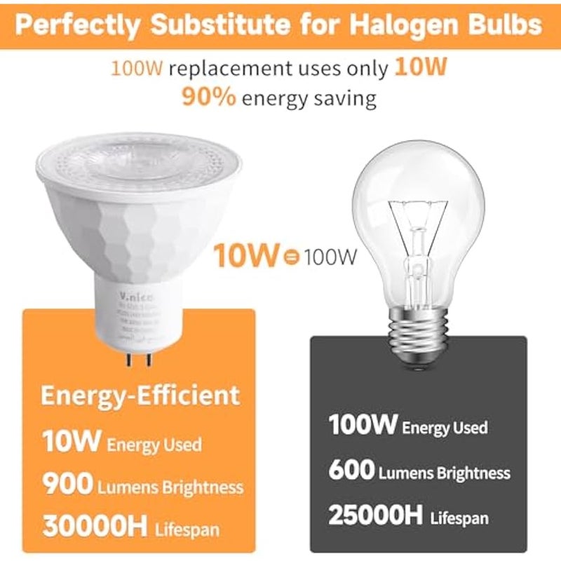 V.nice MR16 GU10 LED Spotlight Bulbs 10 Pack Non-Dimmable Recessed Light Bulbs for Kitchen, Range Hood, Living Room, Bedroom – 30,000H Lifetime - Image 3